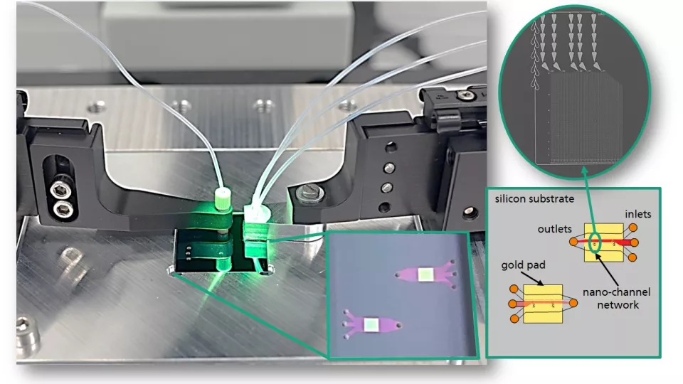 Microfluidic device used for computing with biomolecules; image courtesy of Biflow Systems GmbH