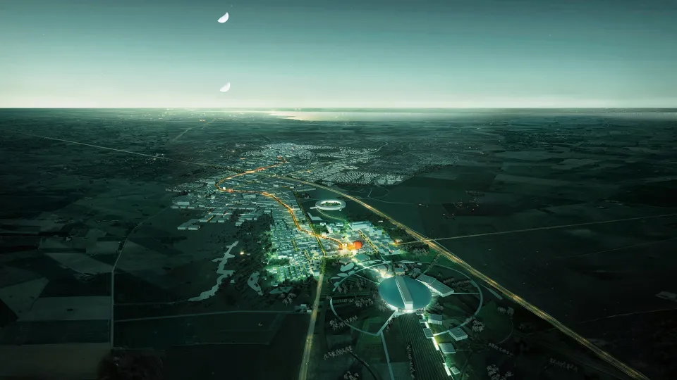 Night vision of a city.