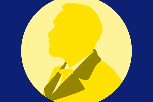 Stylised image of Alfred Nobel in Swedish colours
