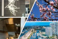 Collage of photos of flowers and buildings.