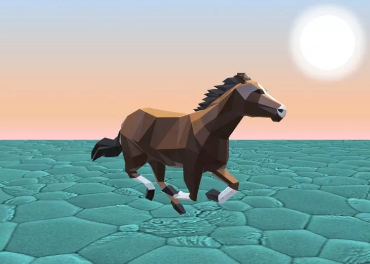 Illustration of a horse running in the sunset.