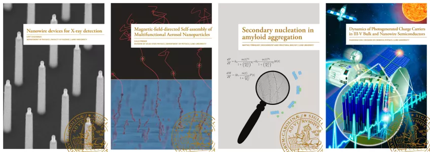 Cover pages of four PhD theses by students in the NanoLund environment